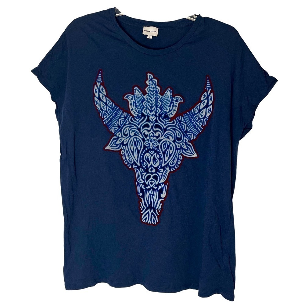 Bimba Y Lola Cow Skull Over Sized Cotton Tee
